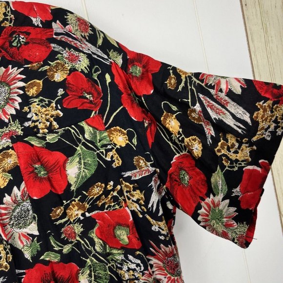 Way To Go Women Top & Shorts Set Large Floral Black Rayon Button Front India - Picture 4 of 10